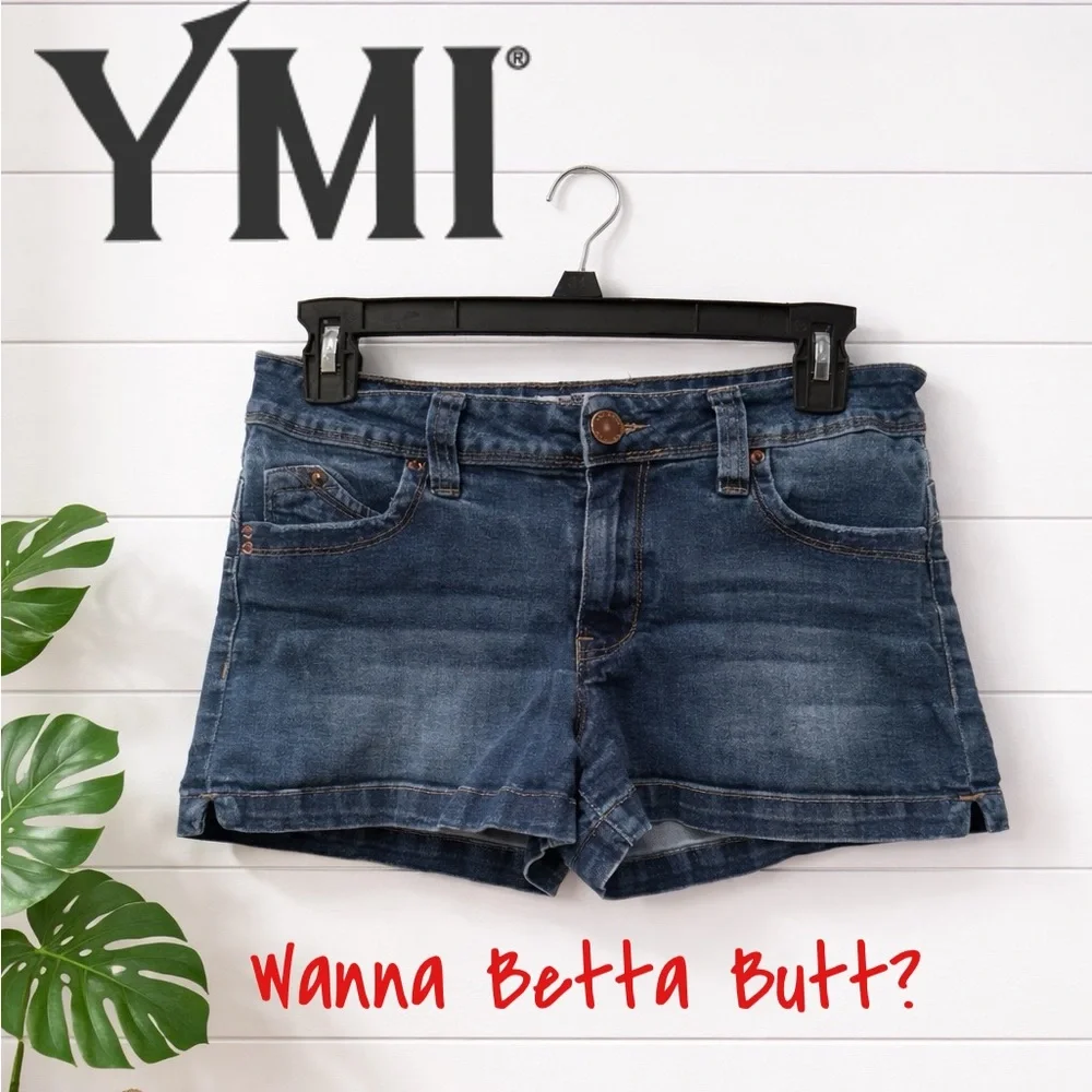💜🔥💙 YMI Wanna Betta Butt Jean Shorts Size 5/27 Stretch Denim Mid Rise